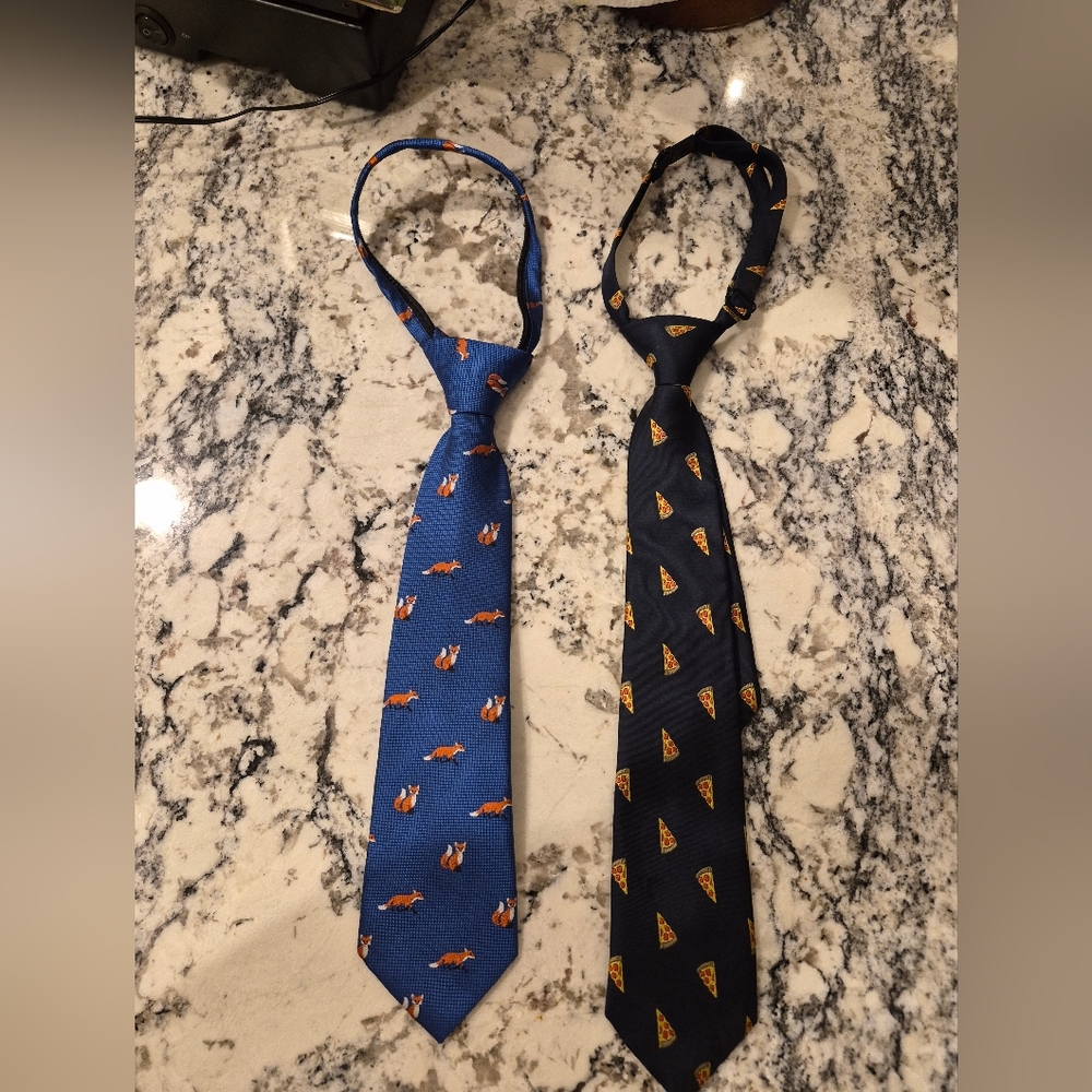 Lot of 2 BOYS Blue Fox and Navy Blue Pizza Novelty Ties